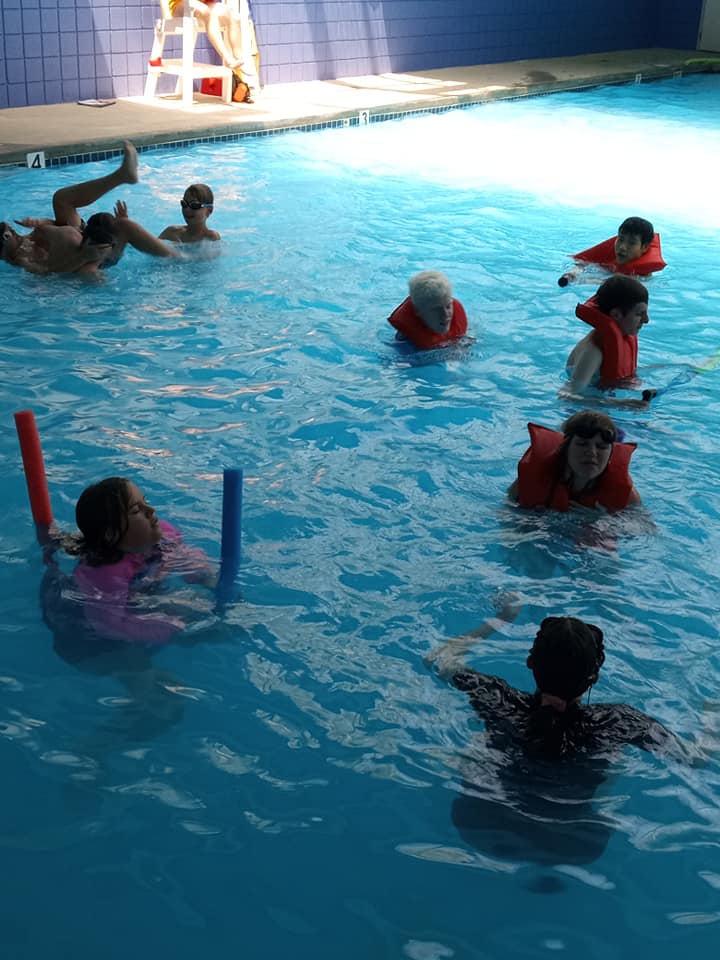 Campers playing in the pool